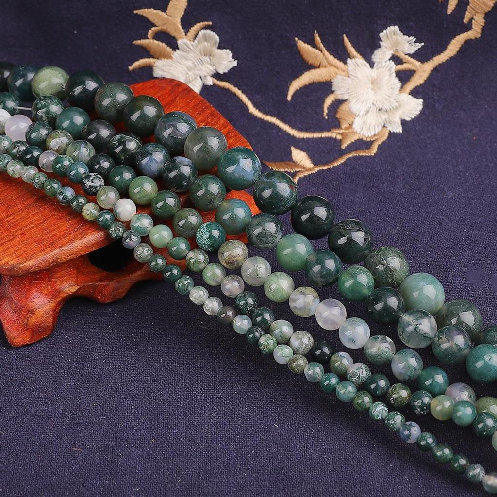 Natural Stone Moss Agates Round Loose Beads 15" Strand 4 6 8 10 12MM Pick Size For Jewelry Making