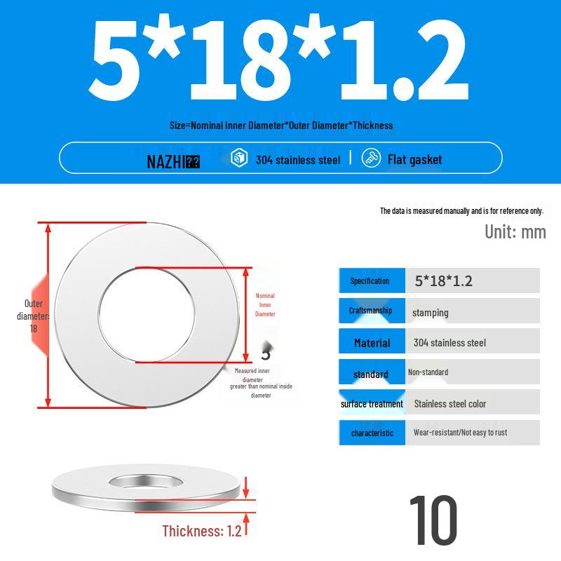 Thickened 304 Stainless Steel Flat Washer Spacer (M4-M8)