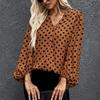 Plus Size V Neck Dotted Prints Loose Long Sleeve Shirt
