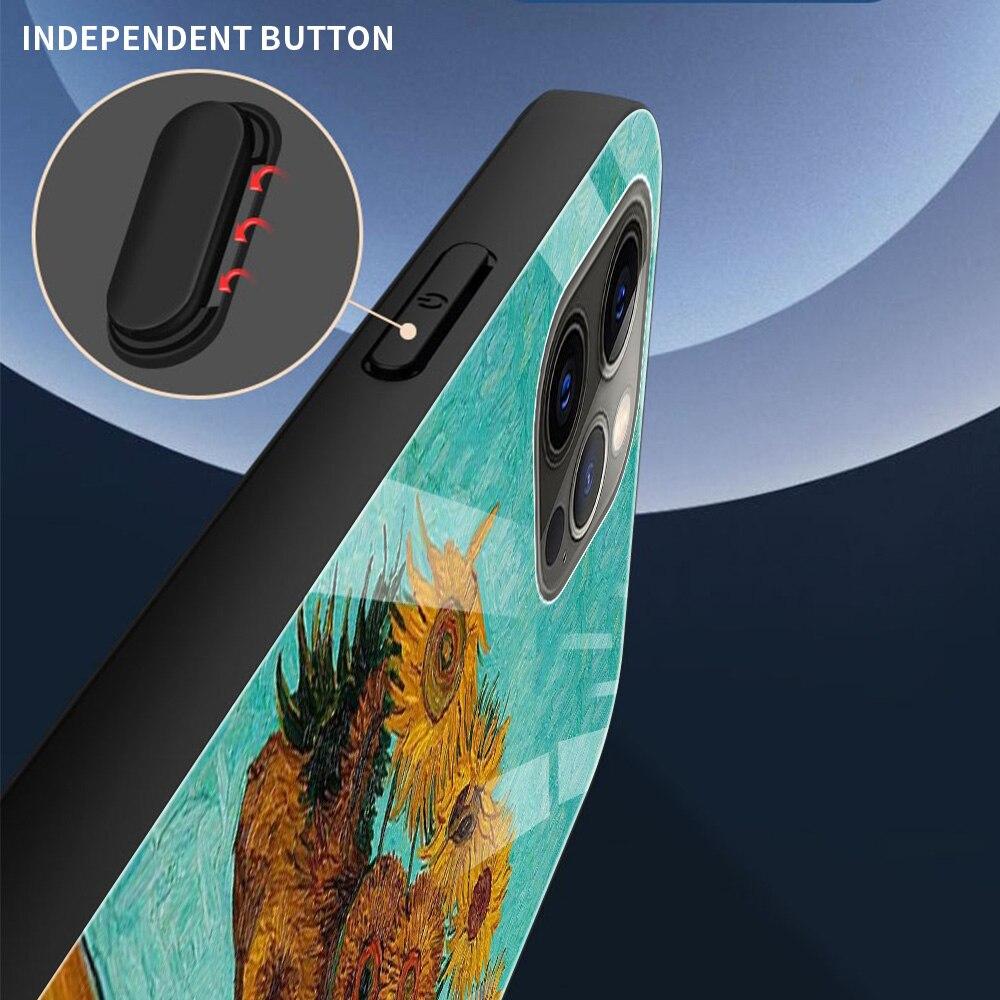 Glass Cover For iPhone 14 13 12 11 Pro X XS Max XR 8 7 6 6S Plus Case Protective Capa Fundas Van Gogh Paintings Starry Night