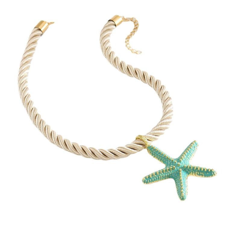 Boho Colorful Metal Oil Drop Big Starfish Pendant Rope Chains Necklace For Women Summer  Jewelry Set Gifts