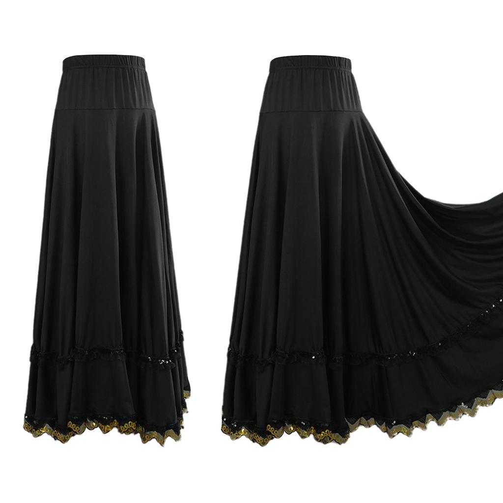 Women Ballroom Flamenco Dance Skirts Lyrical Ballroom Flowy Maxi Skirts for Ballet Classical Ethnic Dance Performance Costumes