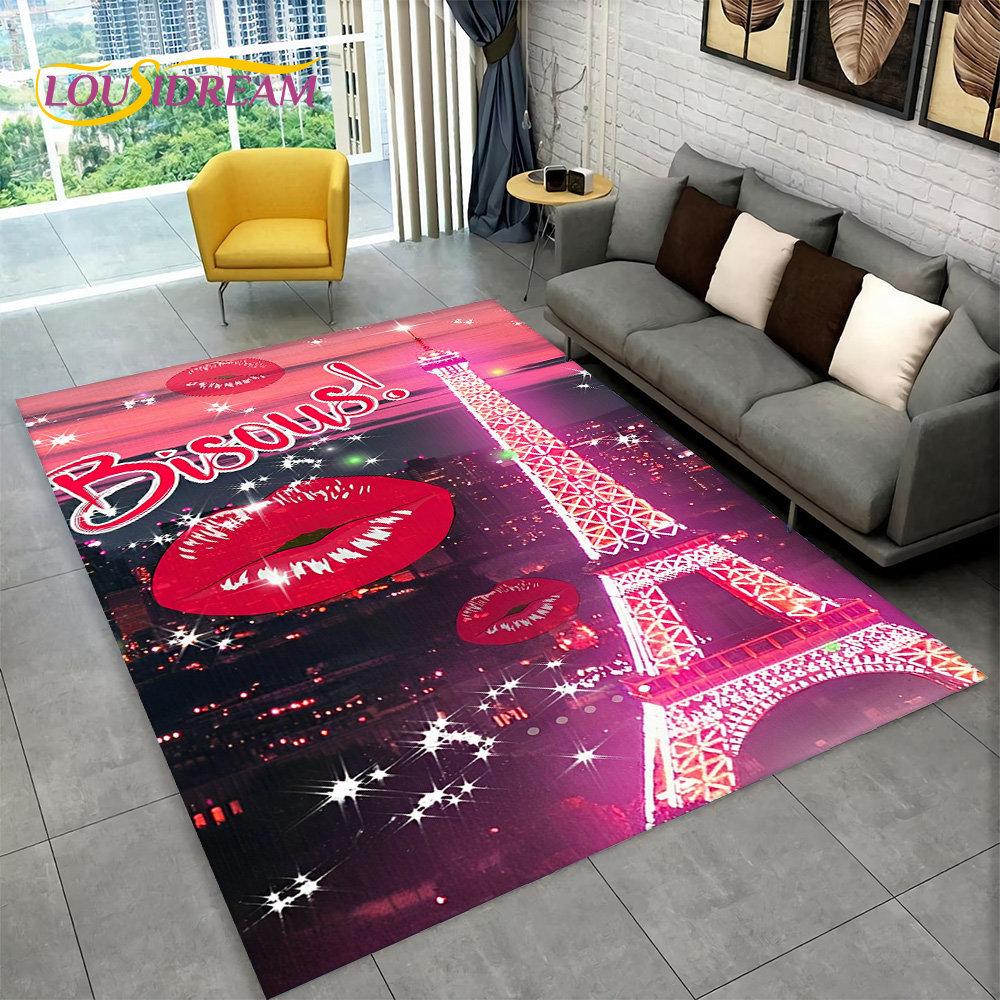 France Paris Eiffel Tower Romantic Art Area Rug,Carpet Rug for Living Room Bedroom Sofa Doormat Kitchen Decor Non-slip Floor Mat