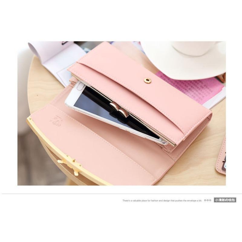 Women's Sweet Bowknot Print Long Wallet - Clutch Purse Coin Pouch Card Holder