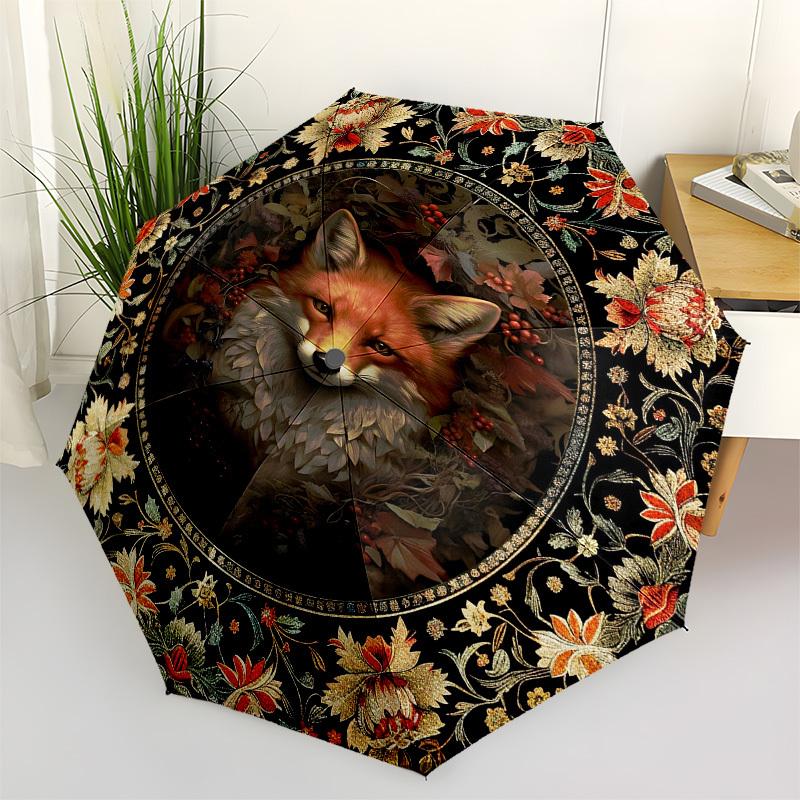 

Fox, FloralThemed Automatic Opening and Closing umbrella - 8 Ribs, Suitable for Leisure and Going Out, Outdoor Accessory, Gothic Style, Fash