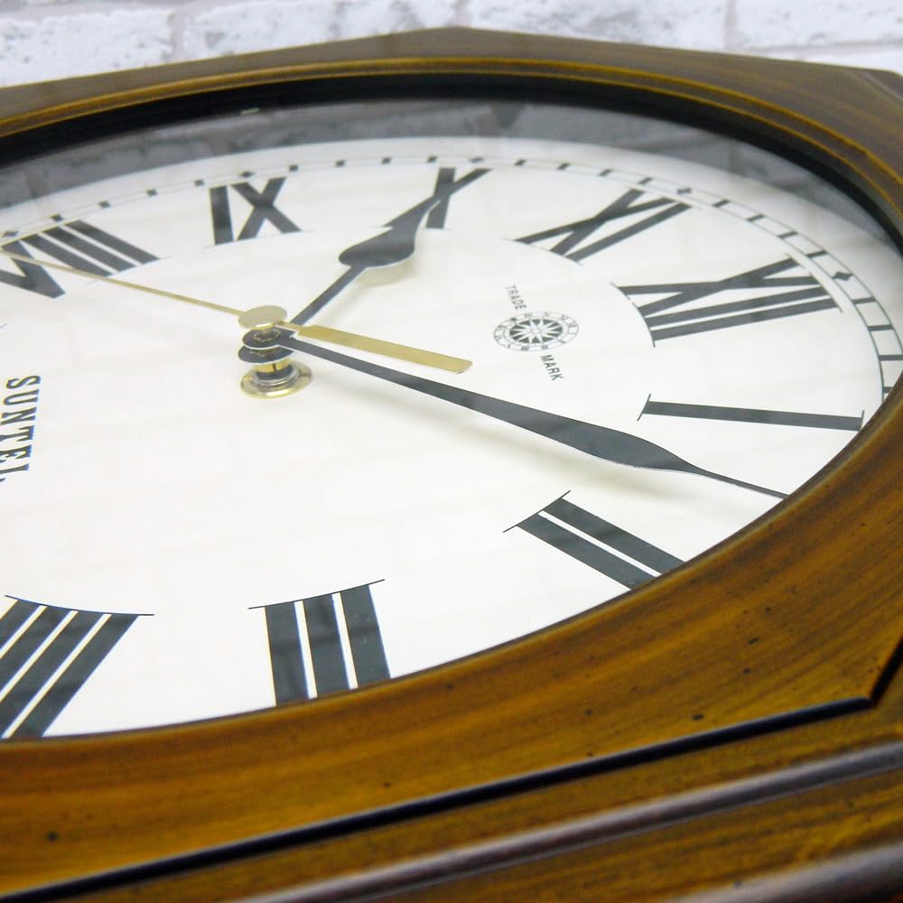 Santel Natural Wood Retro Octagonal Wall Clock Antique Brown Japanese-made Radio-Controlled (Roman Numerals) DQL712-R