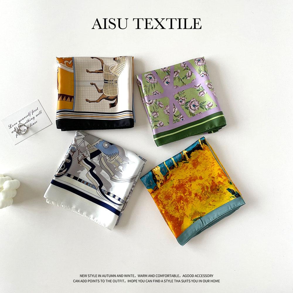 Small Scarves With Spring And Autumn Prints  New Simulation Silk Square Scarves For Women's Fashion High-end Scarves Versatile Small Scarves