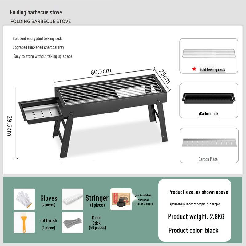Folding Portable Stainless Steel Charcoal Grill Oven for Outdoor Use