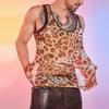 Sexy Men Leopard Thin Tank Tops Shaper Wear Strap Vest Sheer See Through Fashion Top Elastic Breathable Sleeveless Shirt