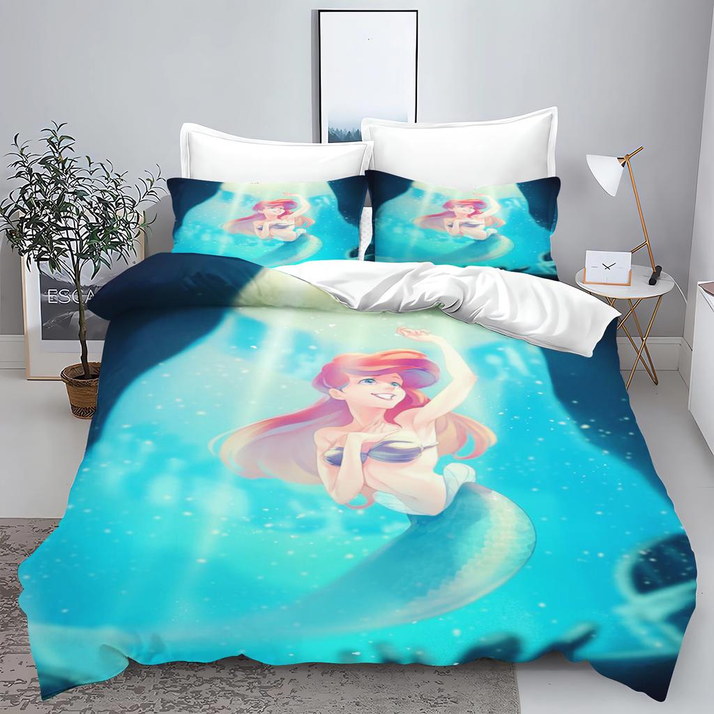 Mermaid Princess Ariel Bedroom 3-Piece Set Duvet Cover Set Bedding 3D Children'S Bedding Comforter Sets Queen Twin Home Anime