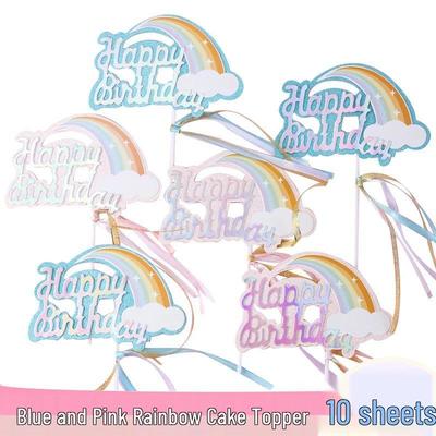 Funkelnde Regenbogen-Geburtstagstorten- und Cupcake-Topper mit Laser-Quasten und Wolken