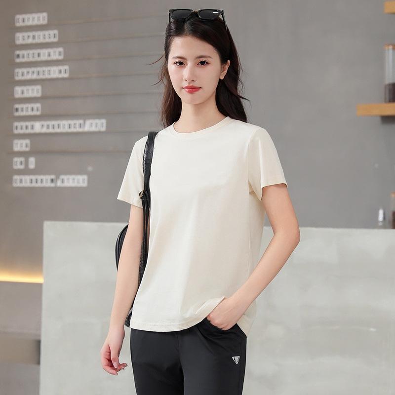 Spring-Summer Women's Casual Crew Neck Short Sleeve Solid Color Loose T-Shirt