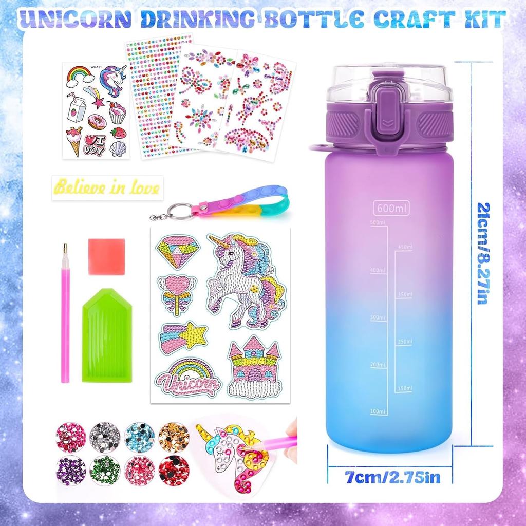 Unicorn Gift for Girls 5-10 Years Old, Kids Drinking Bottle Craft Kit, Water Bottle Diamond Painting Crafts Kids Birthday Toys for Girls 4-12 Years