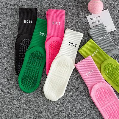 Calcetines de yoga de algodón transpirables hasta media pantorrilla, de rayas de color sólido, antideslizantes, para deportes, pilates, baile, entrenamiento físico