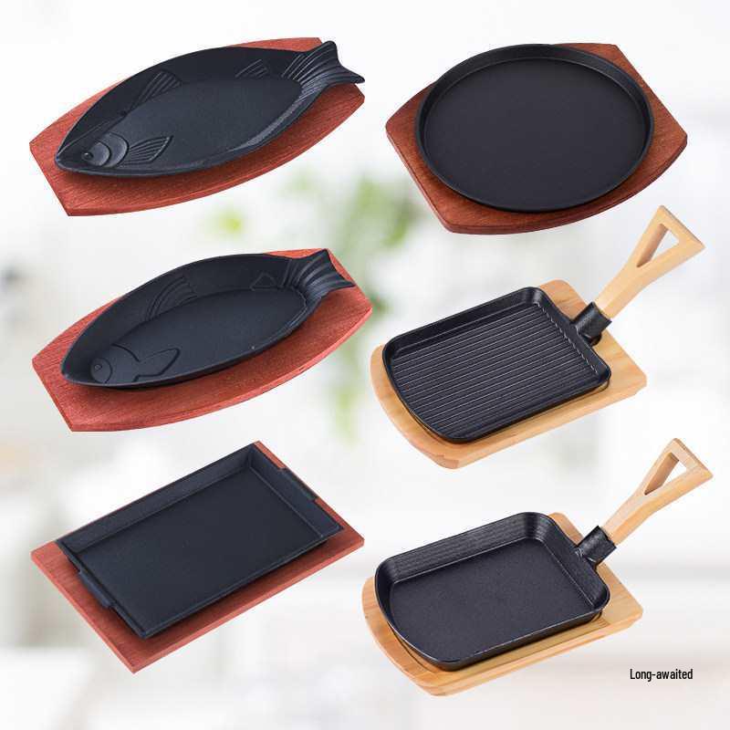 Cast Iron Rectangular Teppanyaki Barbecue Plate for Steak, Fish, and More