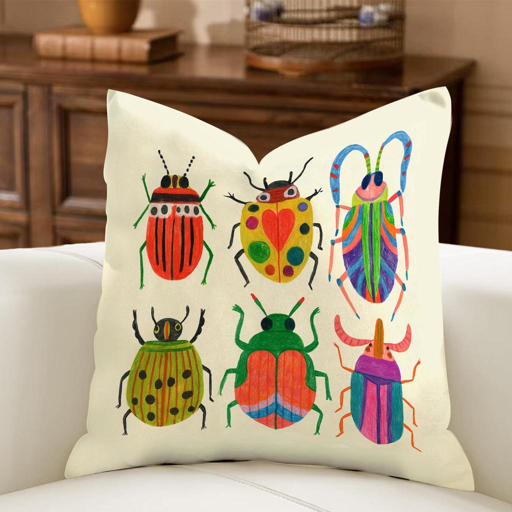 pc Mexican Folk Bug Ladybug Wildflower Pillow Cover D DoubleSide Print Polyester Cushion Case for Bedroom Dorm Boho Colorful