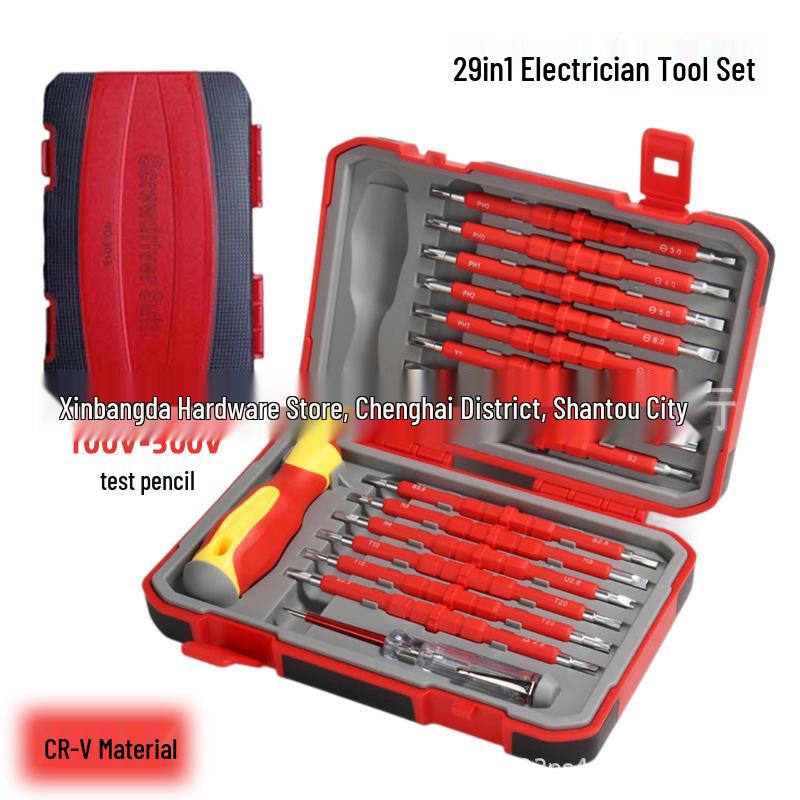 29-in-1 Multifunction Electrician's Screwdriver Set with Chrome-Vanadium Steel, Magnetic Phillips & Flathead Bits