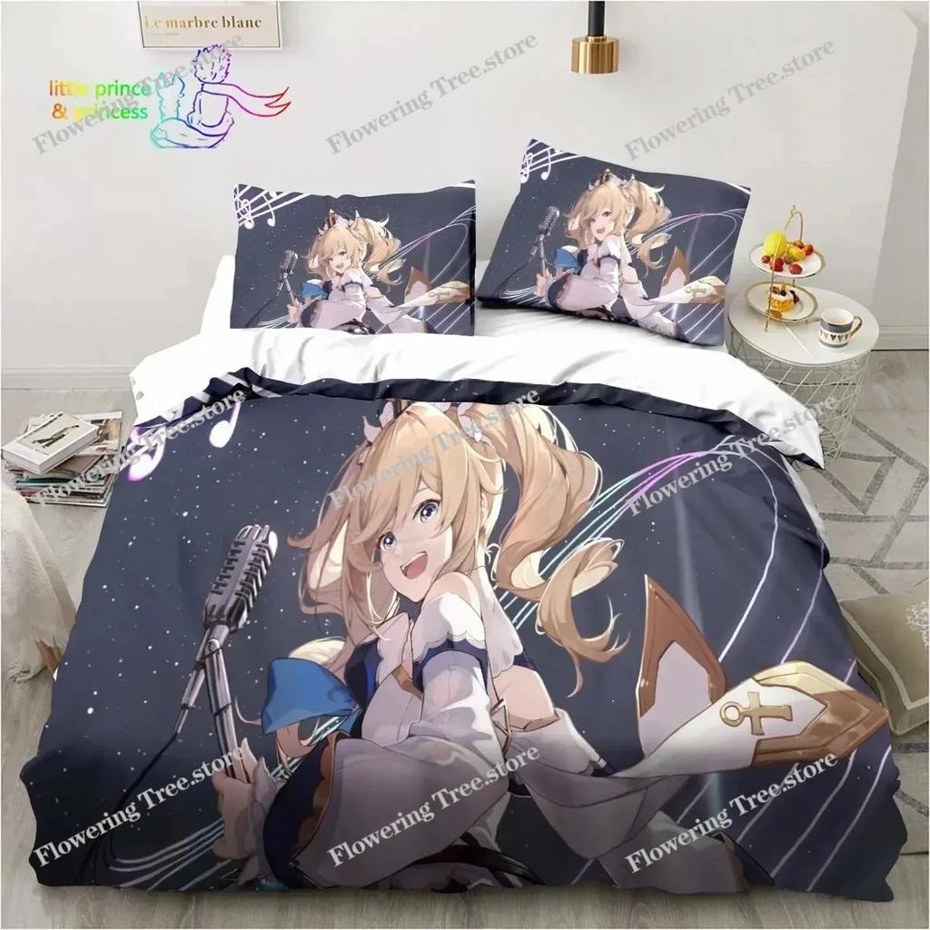 Genshin Impact Anime Printed Bedding Set Single Twin Full Queen King Size Bed Set Adult Kid Bedroom Bedding Gift