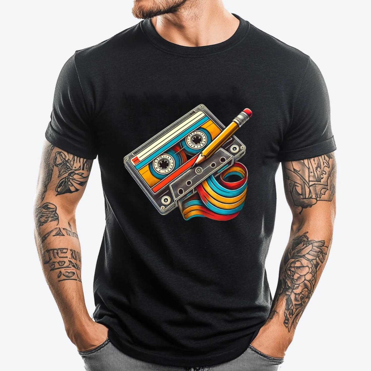 

Retro Cassette Tape 80s 90s Music Cassette Tape Funny T Shirts Men Spring Tshirt National Flag Day S чёрный