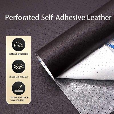 1mm Thick Perforated Breathable Litchi Pattern Self-Adhesive Leather PU Vinyl Wrap - for DIY Furniture Car Interior Repair Sofa Renewal