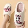 Fashion Cute Print Home Fluffy Slippers Women Closed Toe Warm Winter Cotton Slippers Woman Comfortable Soft Sole Plush Indoor Slides