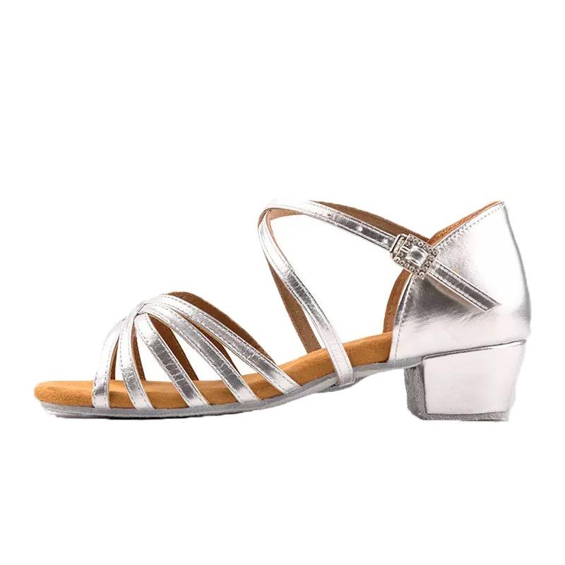 

Fashion Low Heel Latin Dance Shoes Women Ladies Kids Children - Ballroom Tango Salsa Training Shoes 24 срібний