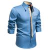 Autumn Men's Fake Tie Long Sleeve Shirt Men New Fashion Special Design Solid Shirts Male Versatile Casual Social Wedding Party
