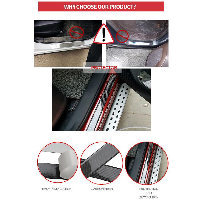 4pc 60CM+25CM Real Carbon Fiber Front Rear Car Scuff Plate Door Sill Cover