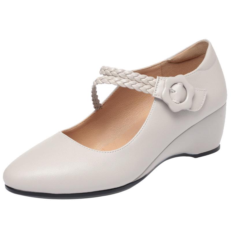 Women's Soft Sole Wedge Heel Cheongsam Shoes - Comfortable Leather for Middle-Aged & Elderly