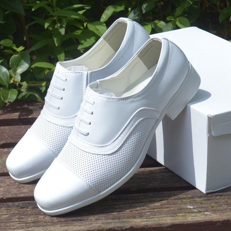 White Three-joint Leather Shoes Men's Groom Best Man Wedding Performance Little White Shoes Three-section Head Black Nurse Little White Shoes