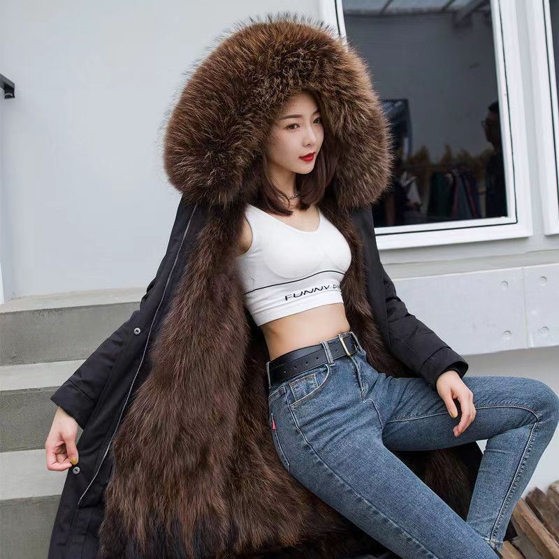 Geacă lungă de iarnă pentru femei, pufoasă, de zăpadă, călduroasă, cu blană de vulpe imitație, super groasă, parka, palton gros călduros