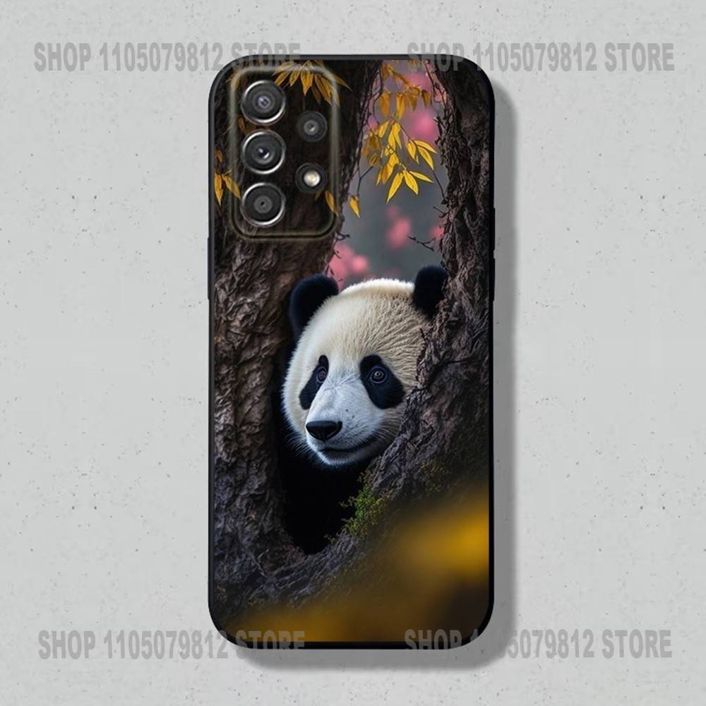 Cute Panda Phone Case For Samsung S25,24,23,22,21,20,10,10E,9 Plus FE Note 20 Plus Soft Black Cover Shell