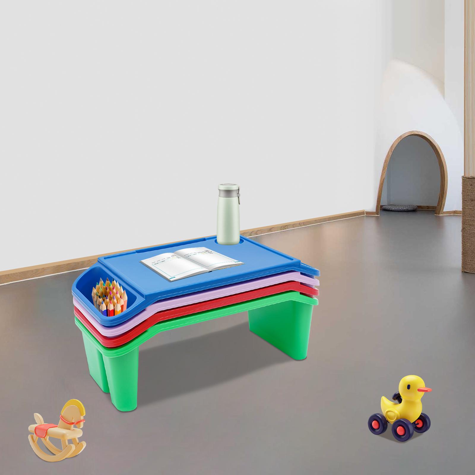 

4Pcs Kids Lap Desk Tray Set, Colorful Portable Bed Table W/ Storage Pockets - Ages 1-9, 5kg Capacity - Perfect for Study, Snacks