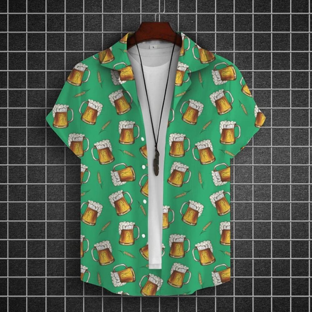 Hawajska Koszula Męska 3D z Nadrukiem Piwa Krótki Rękaw Koszule Koszulka na Imprezę Piwną T-shirty Letnie Codzienne Luźne Oversize Odzież Męska