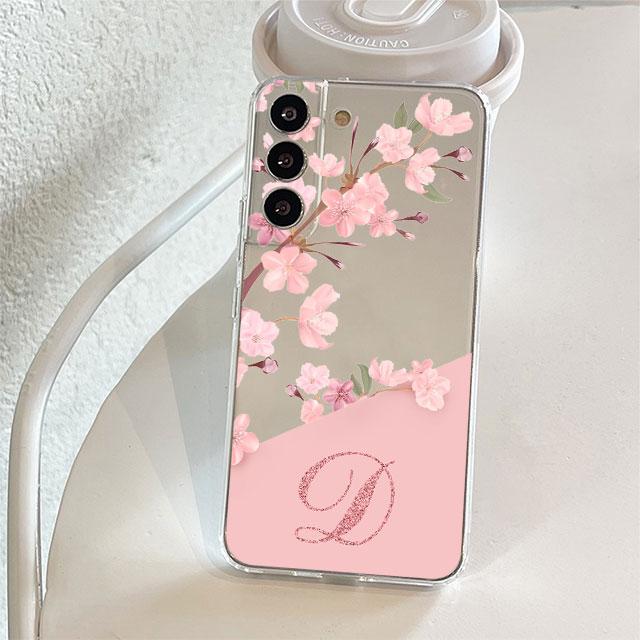 Clear Case For Samsung Galaxy S22 S20 FE S21 Plus S10 Lite S9 S8 S10e Note 20 Ultra 10 9 8 Phone Cover Flower Letter Pink A B C