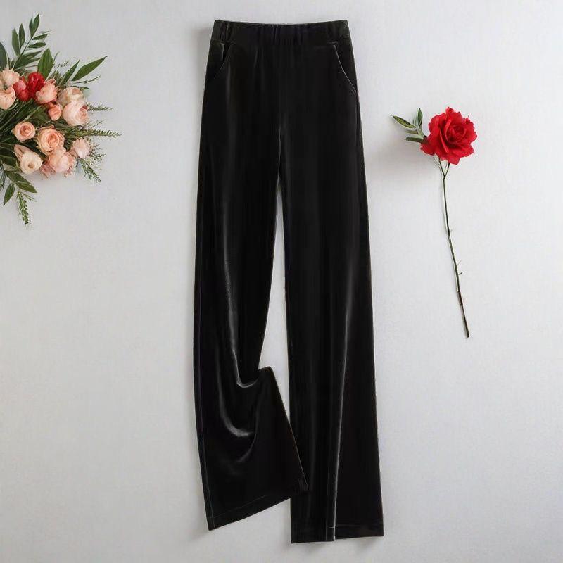 

High-end Women s Winter Plus Velvet High-waisted Wide-leg Pants - Plus Size, Elastic Waist, Straight Leg, Drape Style 4XL [156-170 lbs]