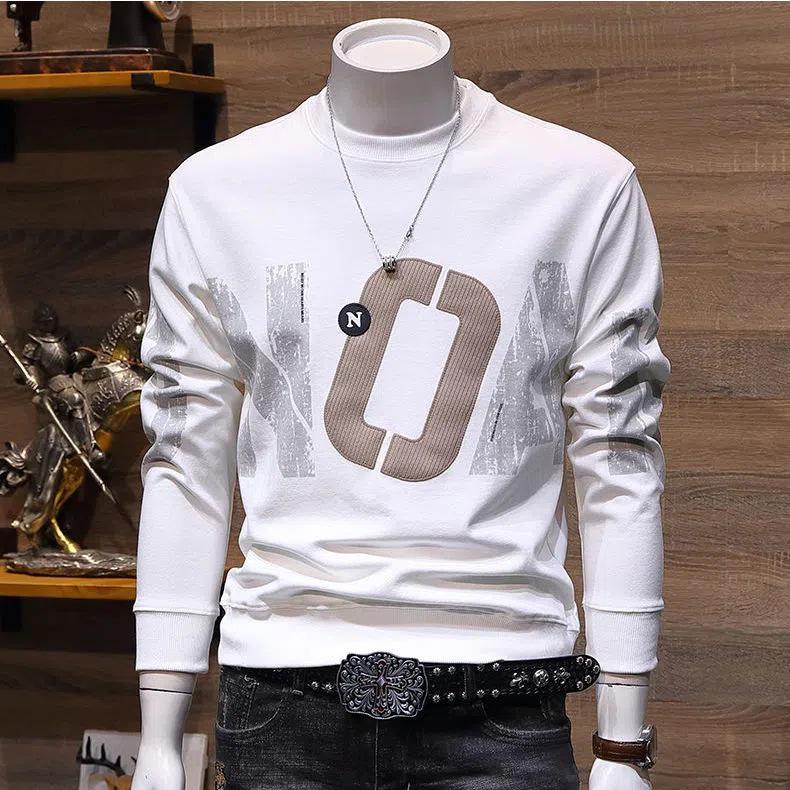 

Men s 2026 Korean Style Slim Fit Letter Print Sweatshirt - Trendy, Thickened, Casual Jacket for Autumn and Winter M белый