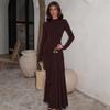 European Style Autumn Solid Color Long Sleeve Dress with Decorative Buckle