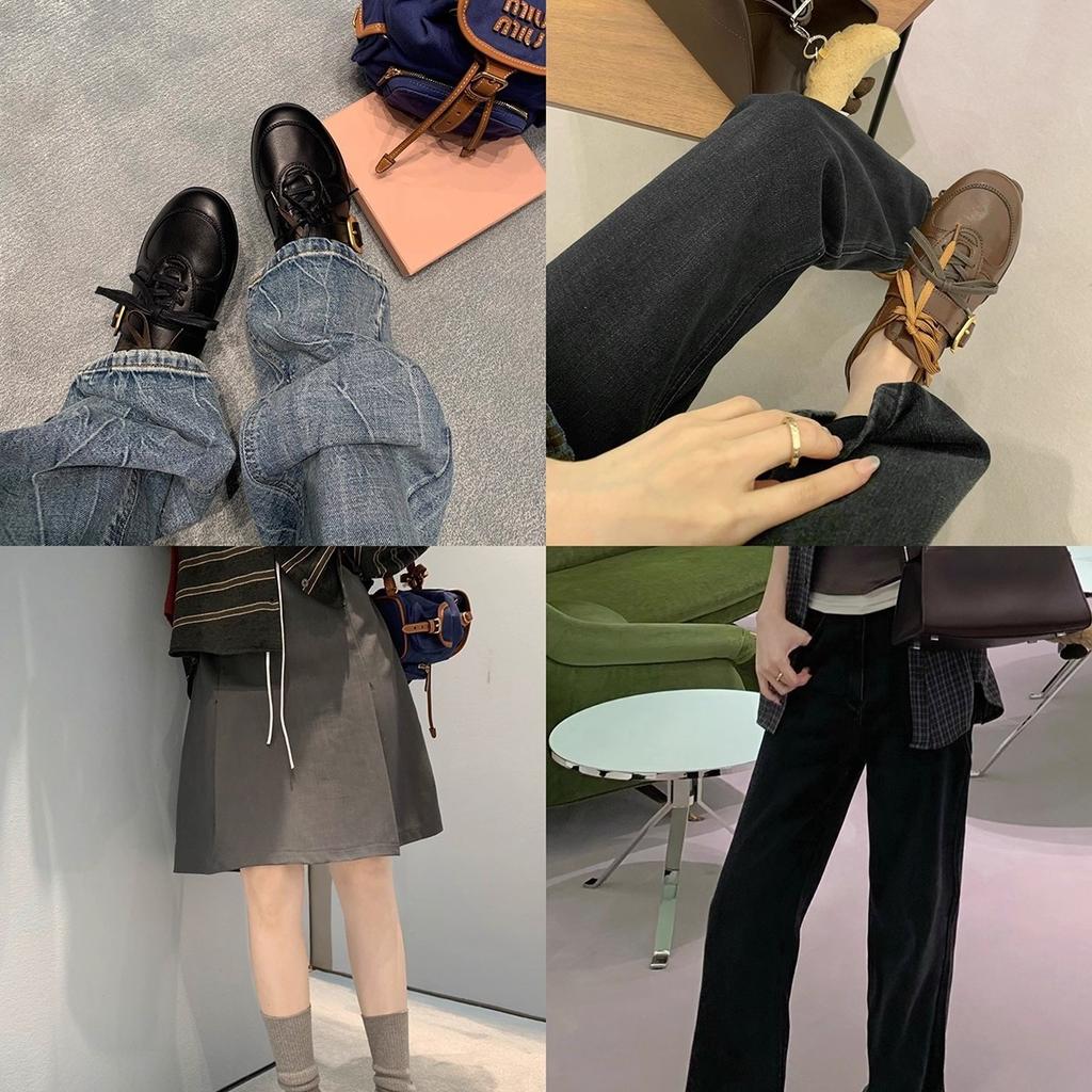 Retro Double Shoelaces, Belt Buckles, Soft Leather Round Head, Versatile German Training Shoes, Women's 2025 Autumn New British Style Small Leath