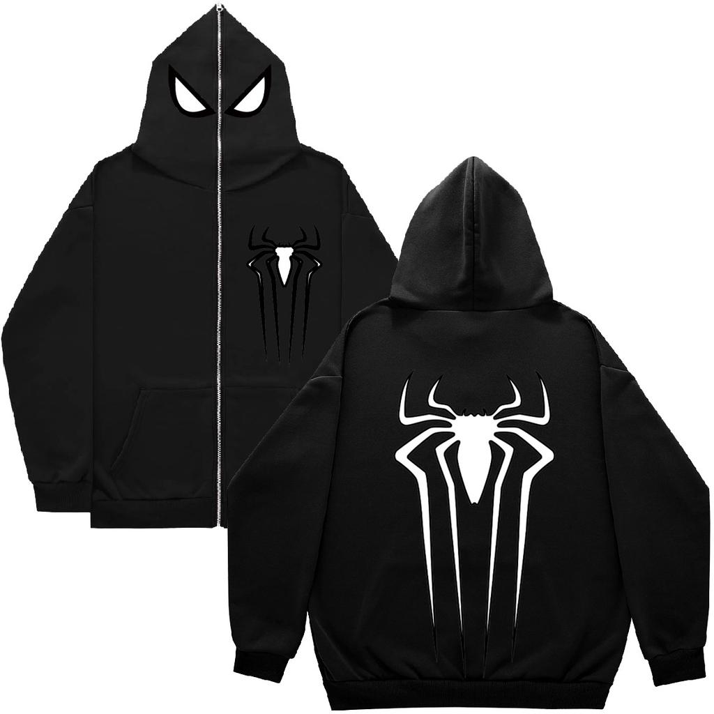 American casual hooded long zipper sweatshirt for men, autumn/winter new youth loose simple Spider-Man print sweatshirt
