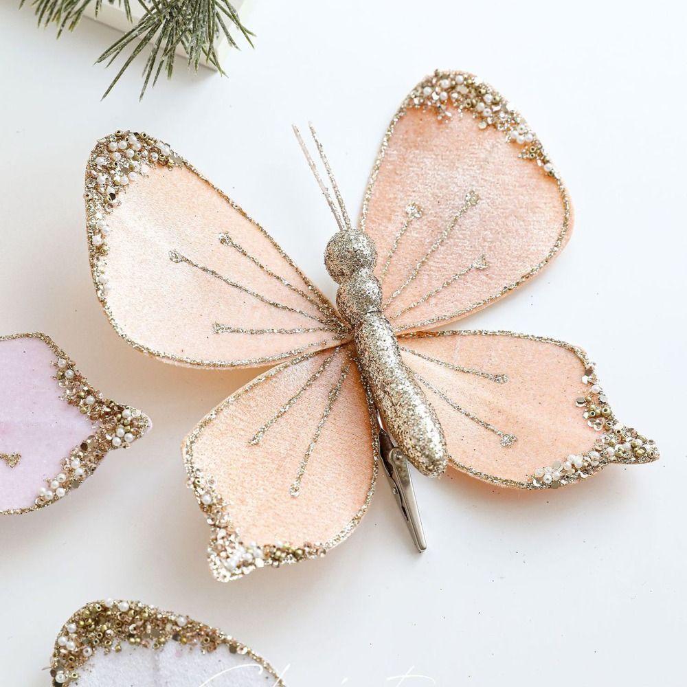 With Clip Christmas Butterfly Pendant Glitter Christmas Tree Pendant  Home Decorations
