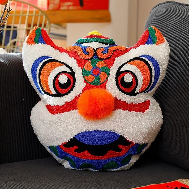 Traditional Chinese New Year Pillow Plush Cushion With Festive Embroidery For Home Decor