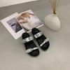 2025 summer flat bottom non-slip word with open-toe buckle breathable round head fashion thick-soled beach sandals women's shoes