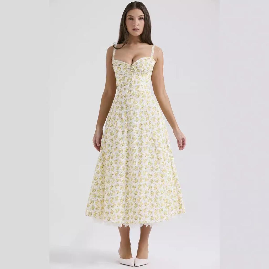 European & American Floral French Style Summer Camisole Dress – Gentle, Slimming Long Floral Dress