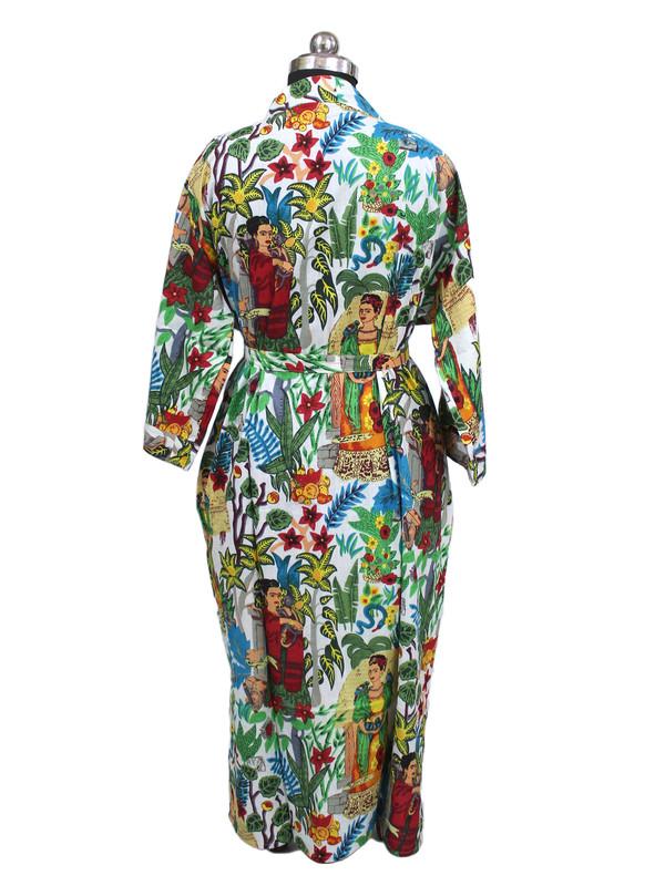 Farida Kahlo Blumen Baumwollkimono Nachtmäntel Brautmäntel Handgefertigt Strandmäntel