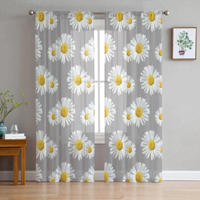 White Daisies Grey Tulle Curtains Living Room Kitchen Chiffon Curtain Bedroom Balcony Sheer Curtain Fashion Home Decor