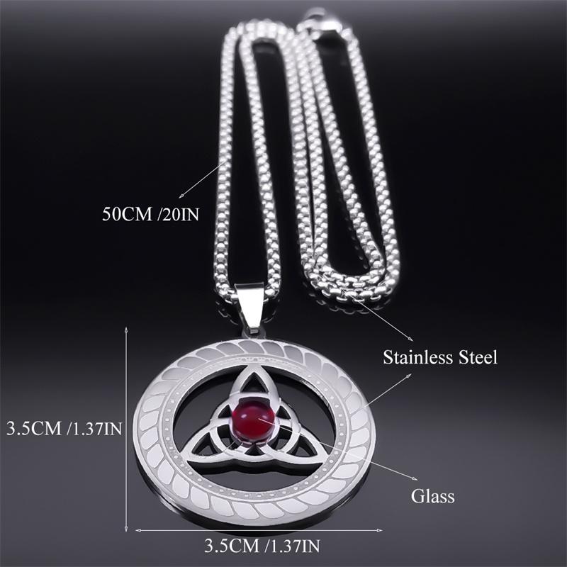 Celtic Trinity Knot Triquetra Necklace for Women Men Silver Color Stainless Steel Stone Witch Necklaces Jewelry Collar N8064S02