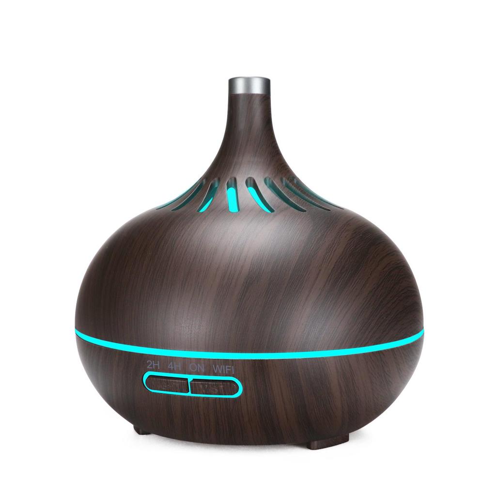 Smart WiFi Hotel Aroma Diffuser with Wood Grain Design: Hollow Translucent Humidifier and Home Atomizer