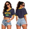 Crop Top Femme Col en V Manches Courtes Imprimé USA Coupe Ample T-shirt pour Événements Sportifs et Usage Quotidien Tissu Confortable