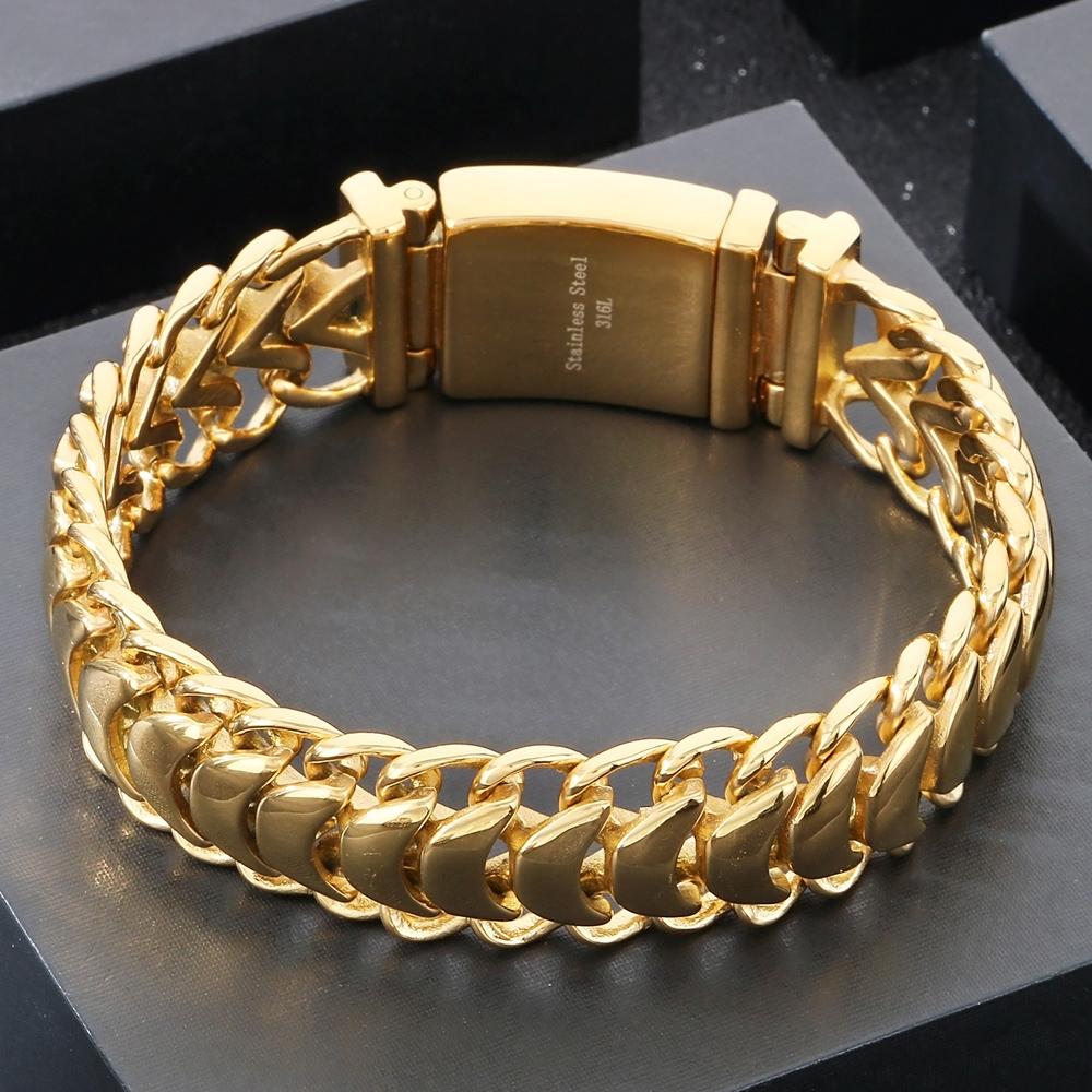 Solid Stainless Steel Keel Chain Bracelet for Men 19MM Width 19/20/22CM Black/Gold Color Man Bracelets Men's Jewelry Gifts